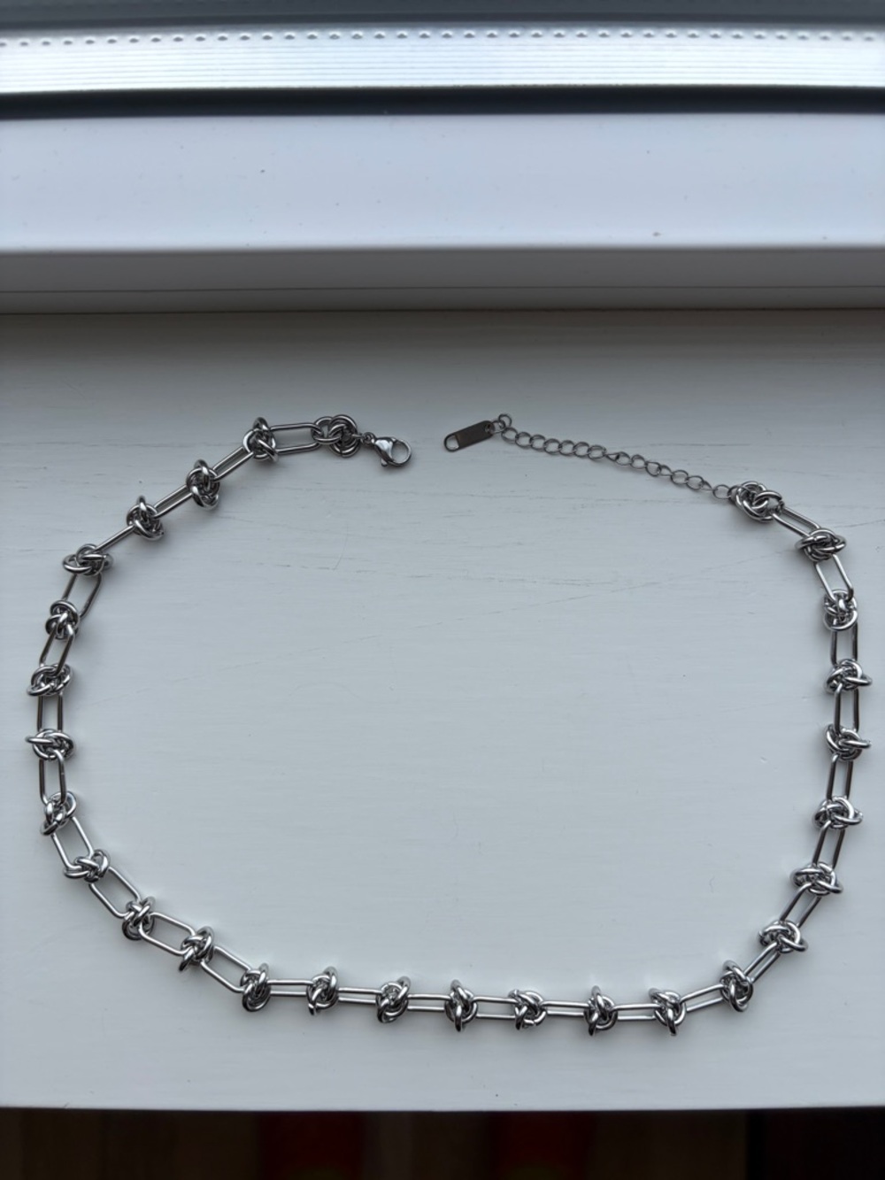 Stainless Steel Silver Tone Knot Link Choker Necklace